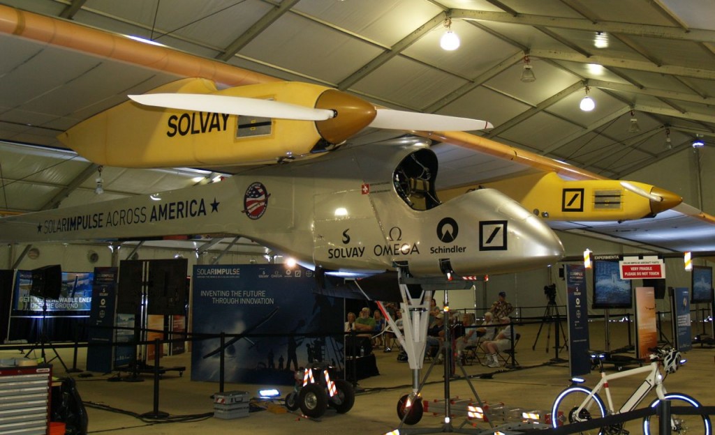 Solar Impulse cockpit and middle two propellors