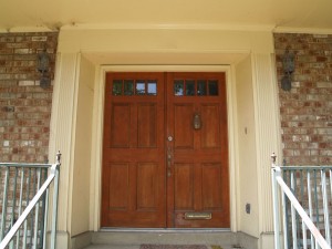 Front stoop with old light fixtures