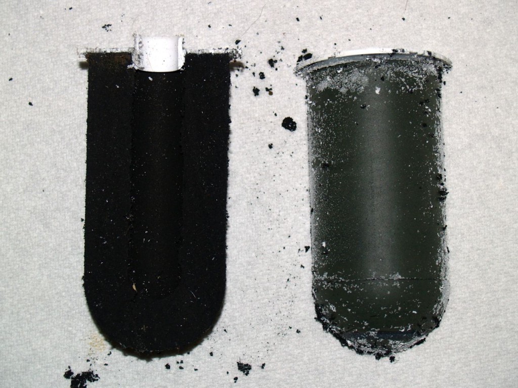 two halves of the carbon filter, showing inside and outside