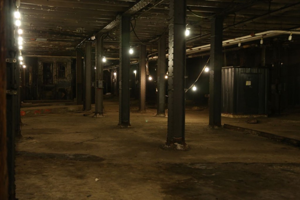 Wide view of Delancey terminal with old track monitoring office in background