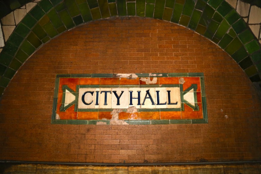 Old City Hall station sign