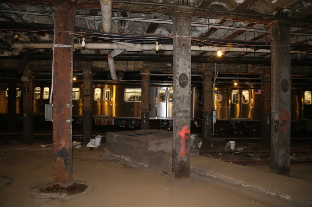 Subway train passing by Delancey terminal