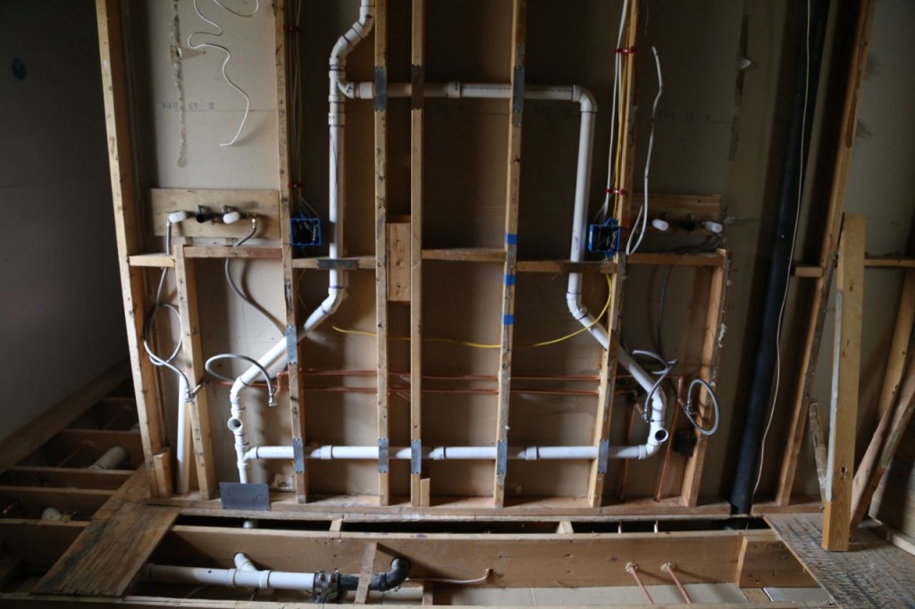 Plumbing and electrical rough-ins done in vanity area