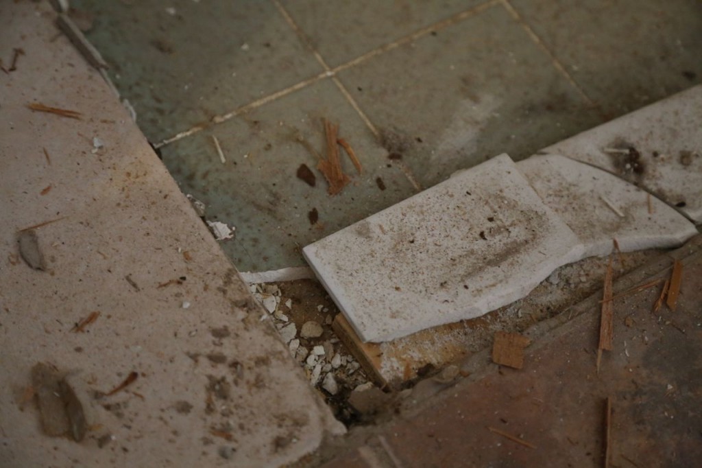 Closeup of original tile which was found underneath vanity