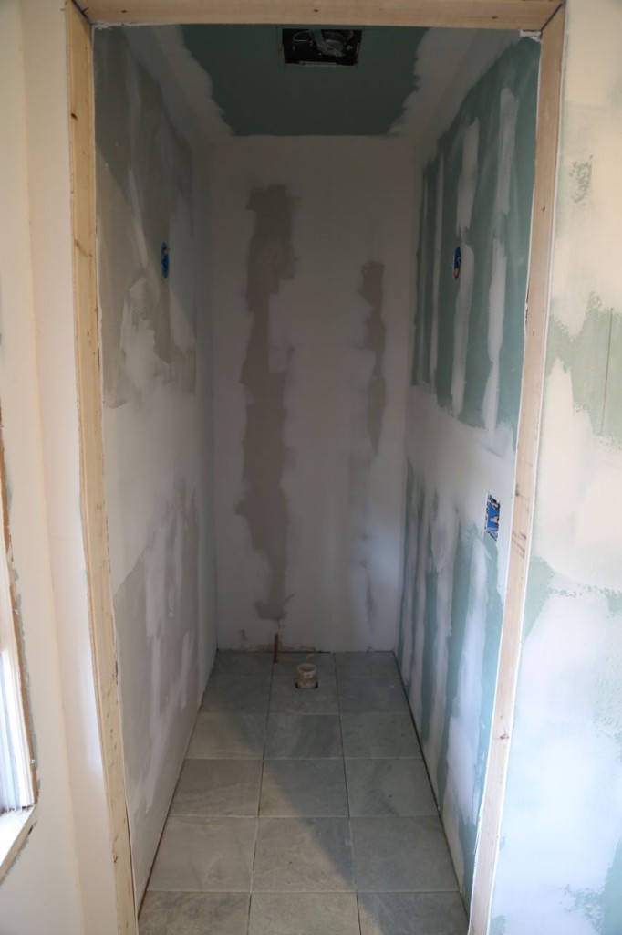Drywall in place in toilet area