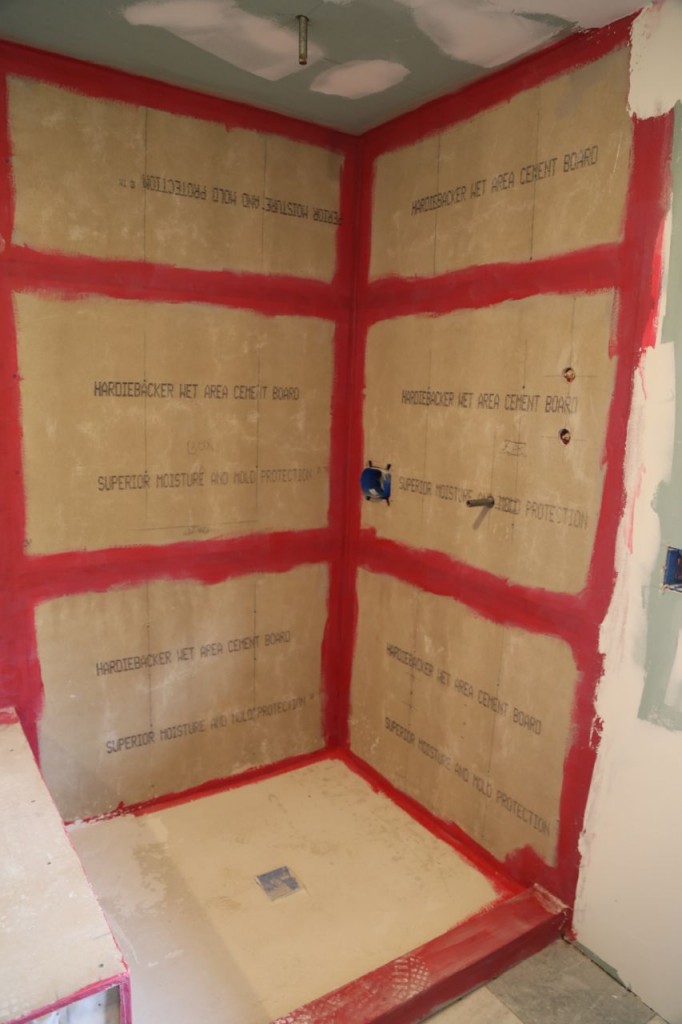 Hardiboard in shower and cement base in shower
