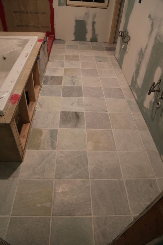 Bathroom floor tile grouted
