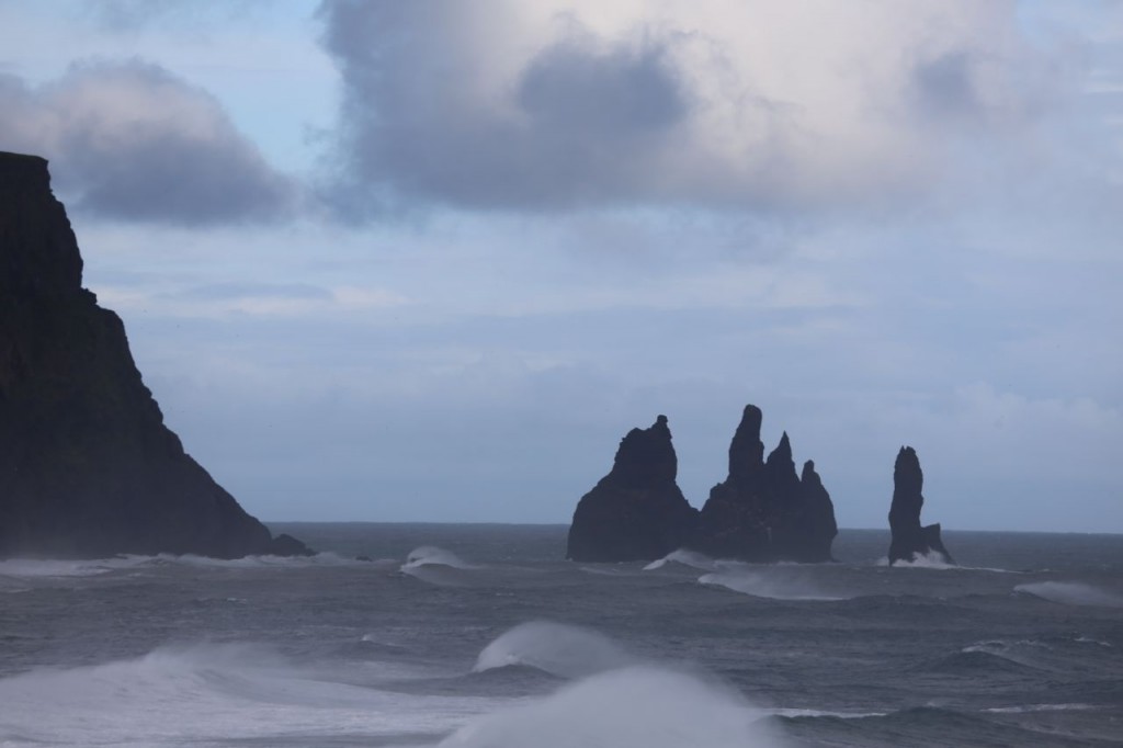 view of Reynisdrangur from Reynisfjall