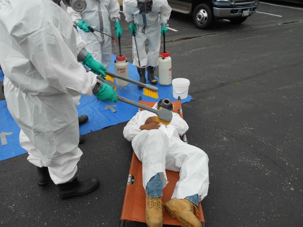 Emergency decontamination of an incapacitated worker