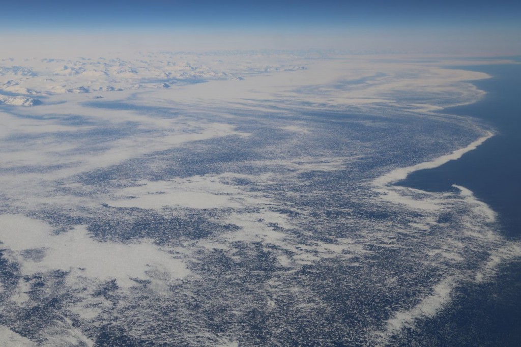 Ice spreading west from Greenland