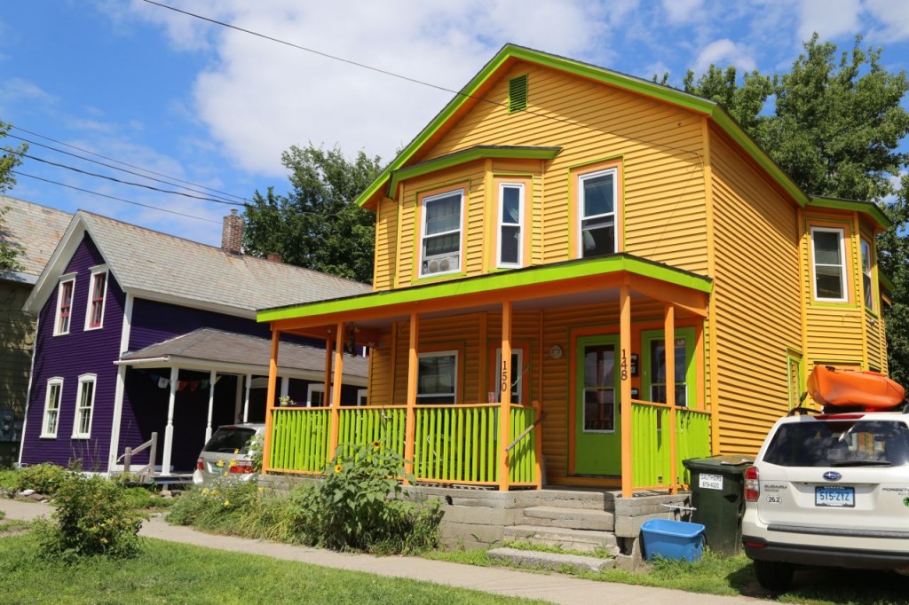 orange and purple houses