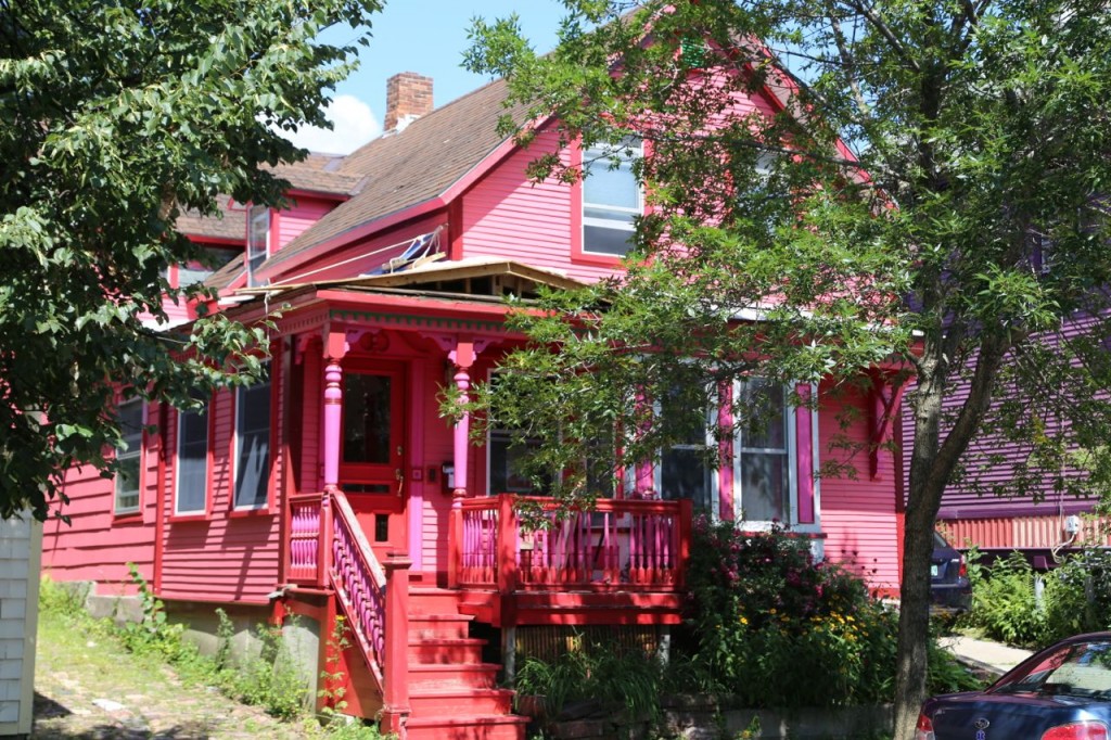 pink and red house