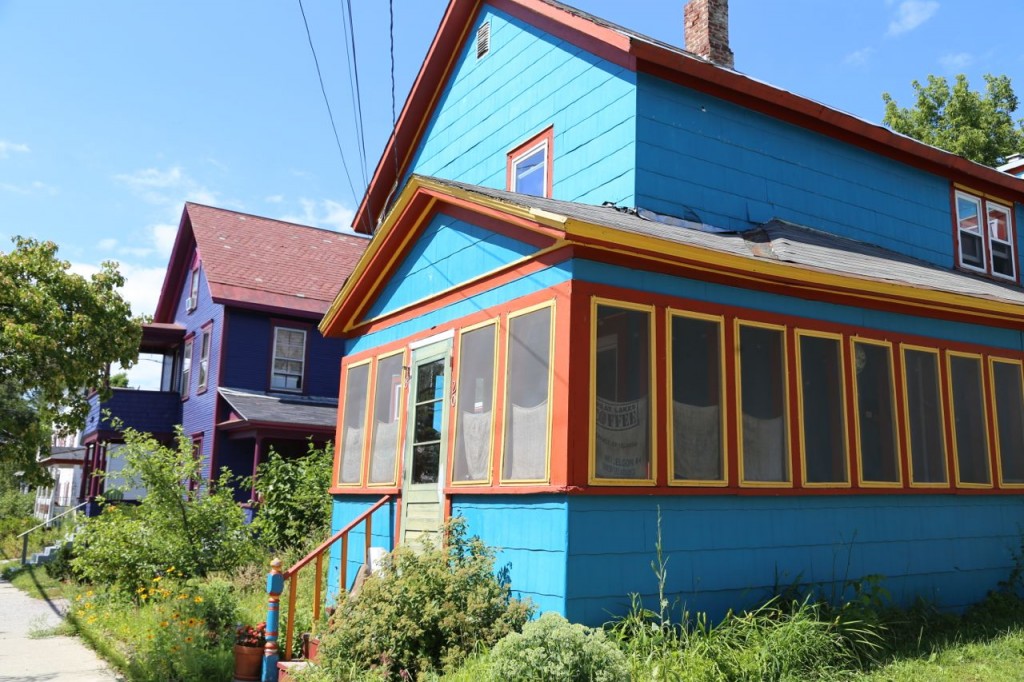 purple and blue houses