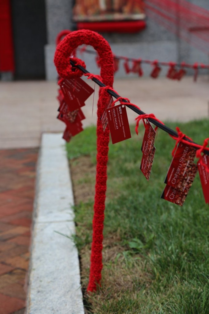 Lawn hook yarn bombed