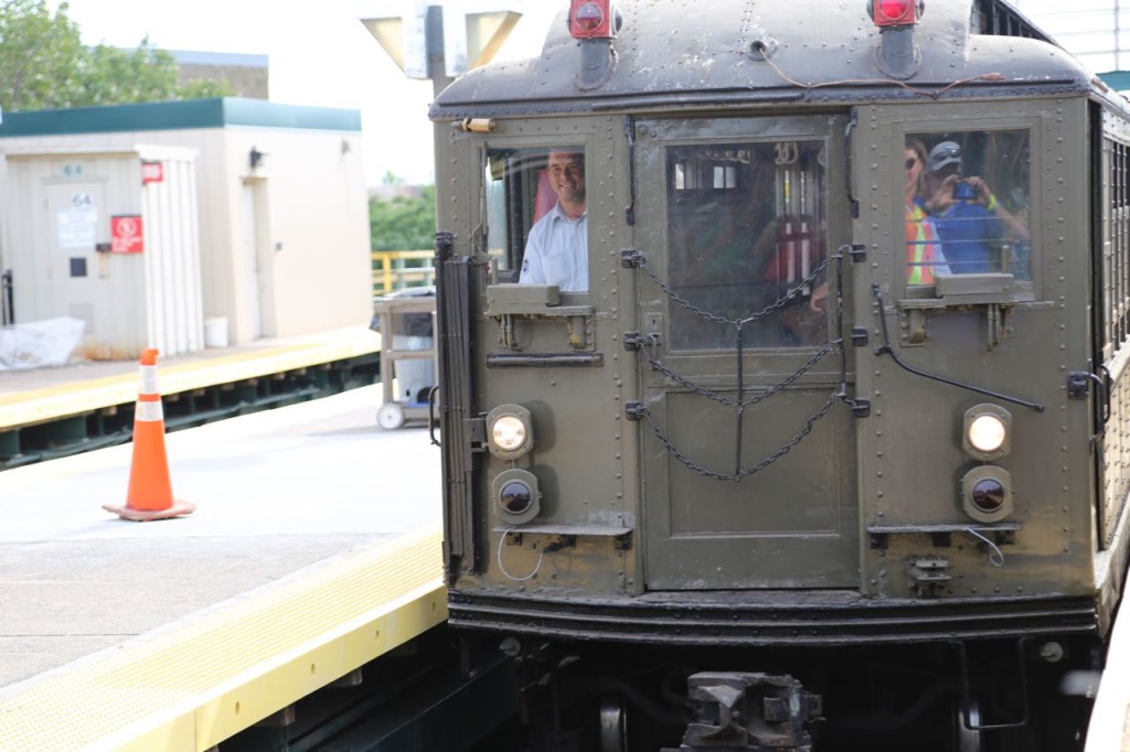 WWI rail car coming into Pelham Bay Park station