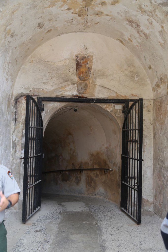 Entrance to lower tunnel with symbol on top warning of explosives