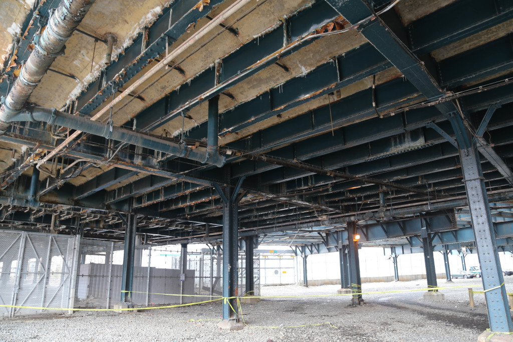 The underside of the completely elevated 240th Street Train Yard