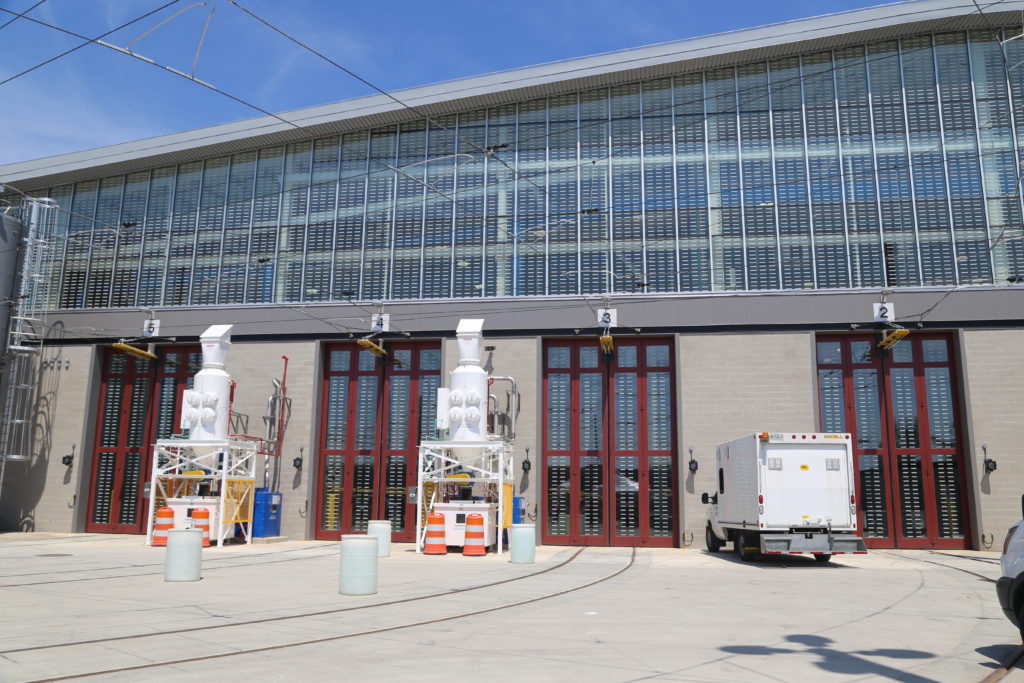 Doors for street cars to enter the facility