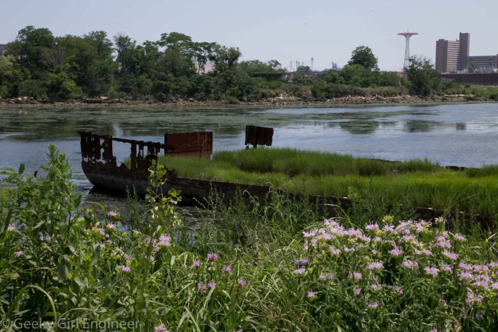 Metal shipwreck that is now a giant planter