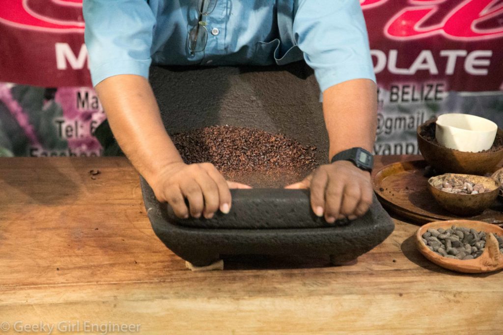 Crushing cacao nibs