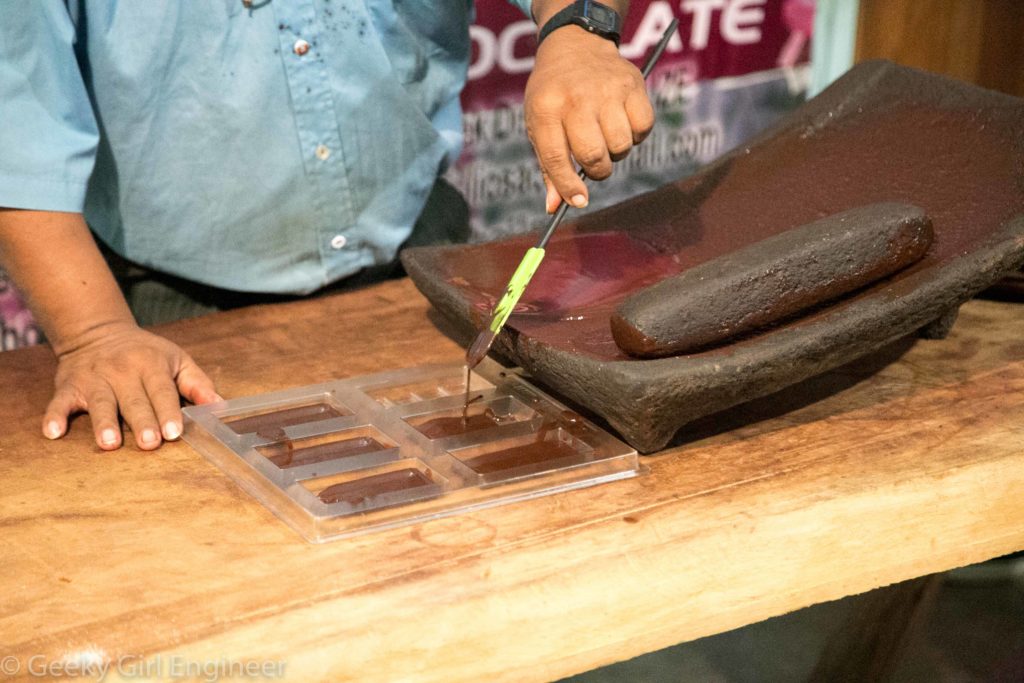 Pouring chocolate into forms