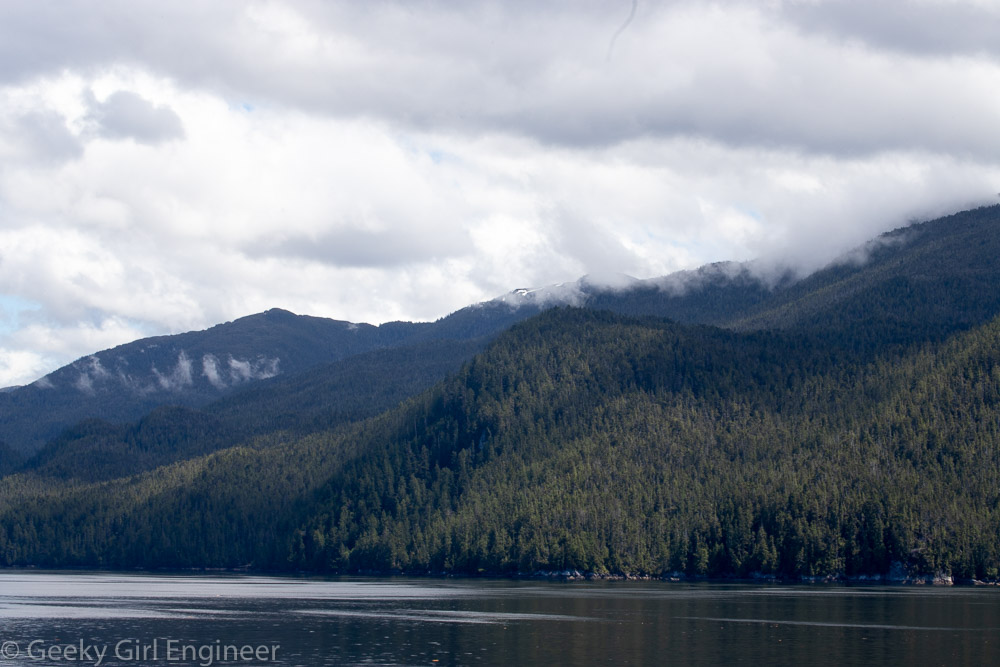 View from a ship of sea and mountains