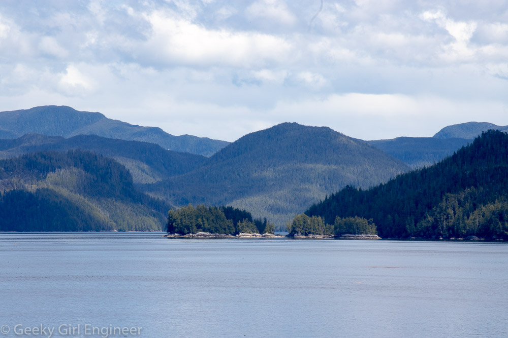 View from a ship of sea and mountains