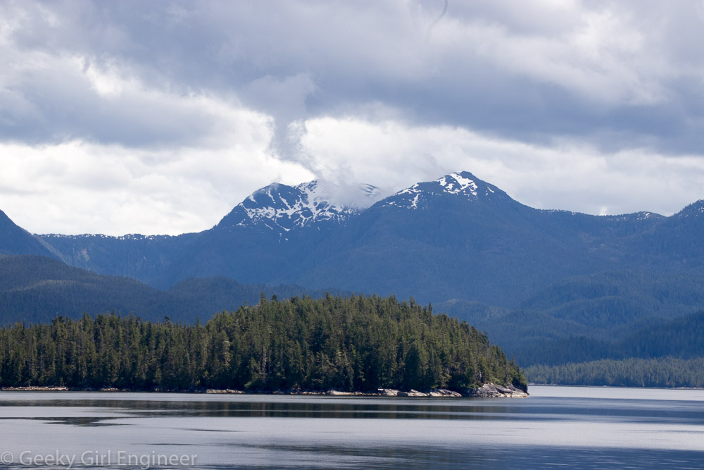 View from a ship of sea and mountains